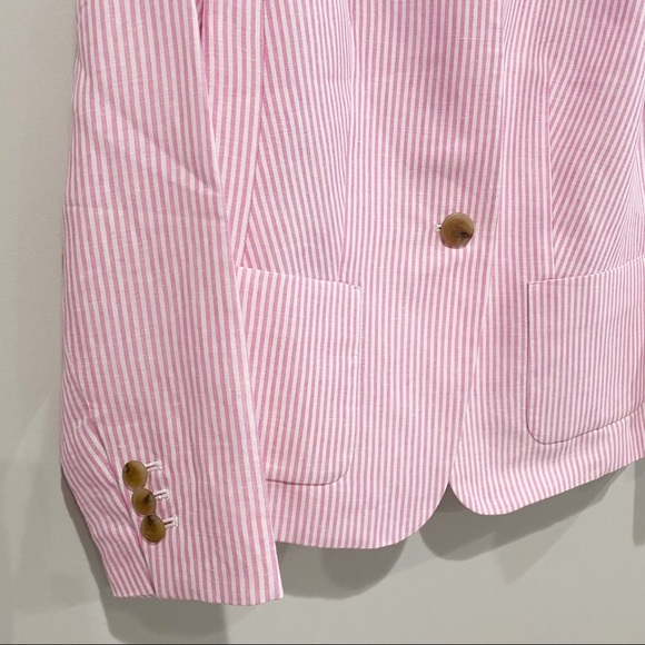 TALBOTS Aberdeen Stripe Lightweight Blazer Linen Cotton Coastal Preppy Size 6 - Picture 5 of 13